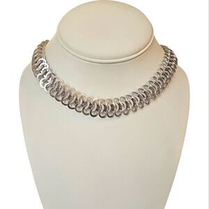 Vintage Signed Germany Silver Flat Weaved Chain Choker Necklace